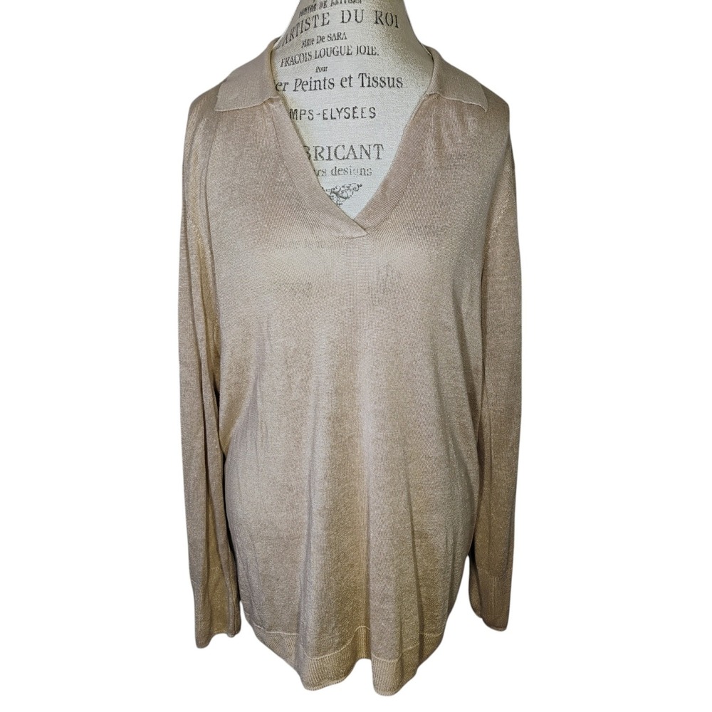 NWT Chico's Pullover Polo Neck Sweater Womens 2X Beige Linen Blend‎ Classic